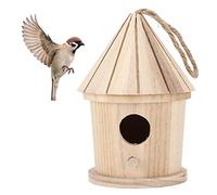 Wooden Birdhouses, Unfinished Natural Wood Bird House Round Outdoor Hand Painted Hanging Bird House Garden Patio Decorative
