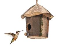 Wooden Birds Houses - Waterproof Garden, Shelter Box, Natural Timber Construction, Hanging Rope Loop Attachment, Outdoor Nesting Retreat | For Sloped Roof Drainage Sparrow Wren Finch Chickadee Use