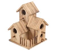 Wooden Birds Nest Hut Style Multi Room Birdhouse for Garden | Wooden Bird, Brown Wood Finish, Wide Entrance Design, Outdoor Use, Parrot and Small Birds