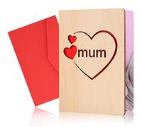 Wooden Birthday & Mothers Day Card for Mum from Daughter & Son - Handmade, I Love You Mum, Thank You Card