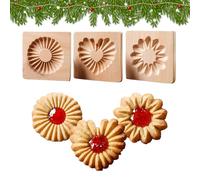 Wooden Biscuit Moulds | Wooden Baking Tools with Embossed Pattern, Flower-Shaped Cookie Cutters - For Butter Shortbread Chocolate Sugar Moocake Cake Home Kitchen