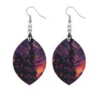 Wooden Black Haunted House Earrings for Women Lightweight Dangle Earrings Ethnic Geometric Apricot Shaped Earring Vintage Retro Jewelry Gift for Daily Wear Wedding Party Graduation