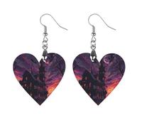 Wooden Black Haunted House Earrings for Women Lightweight Dangle Earrings Ethnic Geometric Heart-Shaped Earring Vintage Retro Jewelry Gift for Daily Wear Wedding Party Graduation