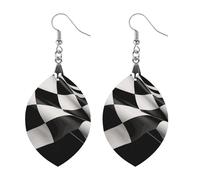 Wooden Black White Flags Earrings for Women Lightweight Dangle Earrings Ethnic Geometric Apricot Shaped Earring Vintage Retro Jewelry Gift for Daily Wear Wedding Party Graduation