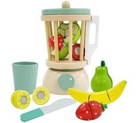Wooden Blender Toy, Pretend Play Kitchen Accessories Juicer and Smoothie Maker include Cutting Fruits and Vegetables