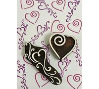 Wooden Block Printing Stamps, Heart and Scroll Design, Traditional Indian Art Pattern, Dark Brown and White