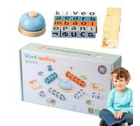 Wooden Blocks Spelling Game, Alphabet Puzzle Blocks With Flash Cards, 3x3cm Learning Toy With Bell For Letter Recognition, Solid Wood Educational For Kids Ages 3+, Early Learning Game