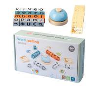 Wooden Blocks Spelling Game Alphabet Puzzle Blocks With Flash Cards Sight Words Learning Toy Bell Daily Accessory Reliable Tool, for Kids, Home, Classroom, School, Preschool