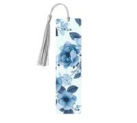 Wooden Blue Flower Flower Bookmarks, 5 Pack Handmade Double-Sided Printed Bookmarks, Grey Tassel Page Bookmarks, Gift Book Accessories for Lovers