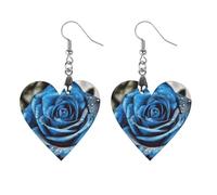Wooden Blue Rose Earrings for Women Lightweight Dangle Earrings Ethnic Geometric Heart-Shaped Earring Vintage Retro Jewelry Gift for Daily Wear Wedding Party Graduation