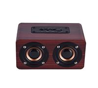 Wooden bluetooth speaker, retro stereo bass subwoofer wireless bluetooth speaker mini portable outdoor audio (red wood)