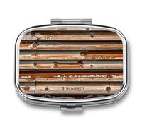Wooden Board Arrangement Pill Box Travel Pill Organizer 2 Compartment Weekly Pill Case with Mirror A Day Medicine Container Medicine Organizer for Purse, Pocket, Or Wallet