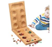 Wooden Board - Folding Wooden Chess Board, Colorful Natural Stone Pebbles | African Board Game, Folding Wooden Board and Colorful Glass Stones for Adults