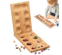Wooden Board Game - Interactive Educational Strategy | Foldable Chessboard with Colored Glass Stones | For Children Adults Ages 3+, Family, Travel, Parties, Montessorí, Cognitive Development