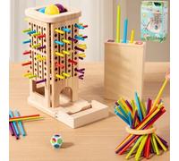 Wooden Board Game Montessori Toys, 40 Colourful Wooden Sticks Dice Game Math Educational Toy,Three Ways to Play Set Kids Games for3 4 5 6 Years Old Boy Girl