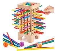 Wooden Board Game Montessori Toys, 42 Colourful Sticks Dice Game Math Educational Toy, Family Fun Ball Dropping Game, 1 to 6 Players Fine Motor Skills Travel Games for 3 4 5 6 Years Old Boy Girl