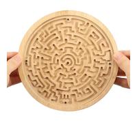 Wooden Board Game Round Maze Portable Bamboo Brain Teaser Puzzle Logic Toy Compact Marble Track Children Adults Stress Relief, 18cm(Natural Wood)