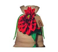 Wooden Board Retro Flower Red Dahlia Print Drawstring Pouch For Gifts,Reusable Adorable Gift Bags,Perfect For Jewelry And More