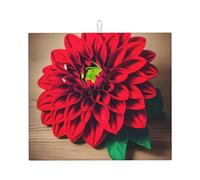Wooden Board Retro Flower Red Dahlia Print Drying Mat for Kitchen Absorbent Reusable Dish Pad Sink Racks Utensils Table