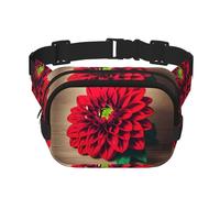 Wooden Board Retro Flower Red Dahlia print Fashion Waist Packs Crossbody Belt Bag Fanny Pack for Women Crossbody for Traveling Running, Black, One Size