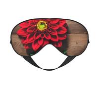 Wooden Board Retro Flower Red Dahlia Print Functionality Cozy Eye Mask Adjustable Strap Nap Night Travel Camping Yoga Relax
