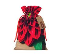 Wooden Board Retro Flower Red Dahlia Print Gift Drawstring Bags Reusable Present Sack Versatile Birthday Holiday Party Favors