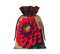 Wooden Board Retro Flower Red Dahlia Print Gift Reusable Bags Festive Drawstring Pouches Versatile Birthday Wedding Favors