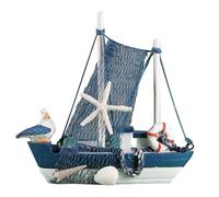 Wooden Boat Decor | Navy Blue And White Nautical Themed Table Top Decor,Nautical Themed Table Top Decor, Miniature Boat Decorations, Boat Decorations For Home, Vintage
