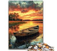 Wooden Boat in Autumn Jigsaw Puzzles for Adults,Family Game Stress Reliever Difficult Challenge Artists Collection,Fine Art (38X26cm)
