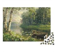 Wooden Boat Lake Scene 1000pcs Jigsaws for Adults, Thick Cardboard, Forest Lake with Boat, Challenging Brain Teaser, Develops Fine Motor Skills, Great Family Activity for All Ages 52x38cm/1000pcs