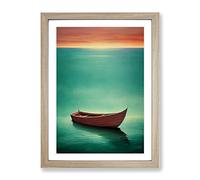 Wooden Boat On The Ocean Framed Print | A2 Oak Framed Wall Art | Ready to Hang | Modern Vehicle Picture | Living Room Bedroom Lounge Office