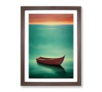 Wooden Boat On The Ocean Framed Wall Art Print A2 Walnut