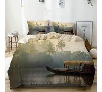 Wooden Boat Single Duvet Cover Sets Lakes Bedding Set 3D Print Quilt Cover 135x200 cm Soft Microfiber Bed Sets with Zipper Closure and 2 Pillowcases z-3014