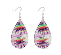 Wooden bohemian dangle African wood hoop native american Dangle Earrings for thanksgiving Daily Wear & Gifts Tropical Palm Tree Disco Colorful aretes vintage para mujer, watertrop, Wood, No Gemstone