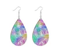Wooden bohemian dangle earrings African wood hoop Boho Vintage Abstract dangle earring for valentines Daily Wear & Gifts Rainbow Tropical Leaf watertrop aretes vintage para mujer