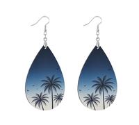 Wooden bohemian dangle earrings African wood hoop native american dangle earring for valentines Daily Wear & Gifts Hawaii Coconut Tree Navy Blue Gridient aretes de madera para mujer, watertrop, Wood