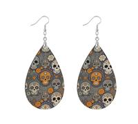 Wooden bohemian dangle earrings African wood hoop natural Natural Ethnic Earrings for valentine Daily Wear & Gifts Mexicain Dia De Los Skeleton Flowers watertrop aretes de madera para mujer