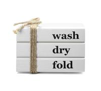 Wooden Book Stack Tray Decor, Wash-Dry-Fold Sign, Laundry Room Decor, Mini Size, White