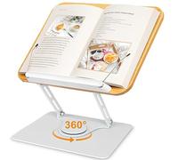 Wooden Book Stand - 360° Rotation Book Holder Book Rest for Reading with Stable Aluminum Alloy Base and Height-Adjustable Arm, Recipe Book Stand Gifts for Book Lovers