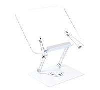 Wooden Book Stand for Reading, 360° Adjustable Book Holder, Foldable Recipe Cook Book Stand for Kitchen, Book Display Stand with Elastic Page Clips for Laptop Magazine Document Music Sheet (Clear)