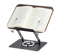 Wooden Book Stand for Reading, LIUCONGBD Height Adjustable Book Holder with 360°Rotating Base, Ergonomic Foldable Cookbook Shelf for Office, Kitchen, Magazines, Textbook, Tablets and Laptops