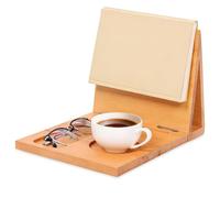 Wooden Book Stand for Reading Rest,Foldable Cookbook Holder with Integrated Shelf,Cup Glasses Pen Phone Organizer,Reading Nook Valet for Readers & Book Lovers,Home Office Bedroom Nightstand Desktop