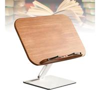 Wooden Book Stand, Hands Free Book Holder, Page Clip, Reading Stand Book Holder, 180° Swivel Adjustable Height/Angle Holder for Cookbooks, Sheet Music & Laptops