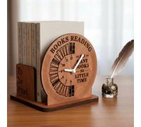 Wooden Book Stand with Clock Adjustable Desktop Book Holder & to Be Read Pile Organizer, Decorative Bookends for Book Lovers, Unique Bibliophile Gifts for Readers, Librarians & Home Office Decor