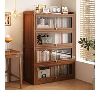 Wooden Bookcase Bamboo Storage Shelves with Acrylic Glass Doors - Multi-Tier Display Cabinet for Playroom and Bedroom