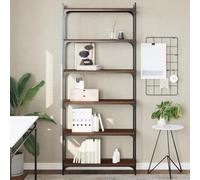 Wooden Bookcase with 6 Storage Shelves Slim Kitchen Shelf Brown Oak Standing Shelf 80 x 30 x 188 cm Multi Functional Folder Shelf for Home & Office Storage