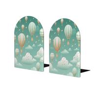 Wooden Bookends, Hot Air Balloon Cloud Non slip Book Ends for Heavy Books, Decorative Bookends for Office Home School