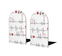 Wooden Bookends, Set Of 2 Bookshelf Book Stopper Book Holder for Home Library School, Calling Nurses EKG Stripe