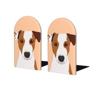 Wooden Bookends, Set Of 2 Bookshelf Book Stopper Book Holder for Home Library School, Jack Russell Terrier Dog