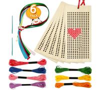 Wooden Bookmark Cross Stitch Kits, 6 Pack Embroidery Kit for Beginners Cross-Stitch Bookmark/Threads, Plastic Needles & Ribbons, Embroidery Set Cross Stitch Starter Kits for Crafts & Arts